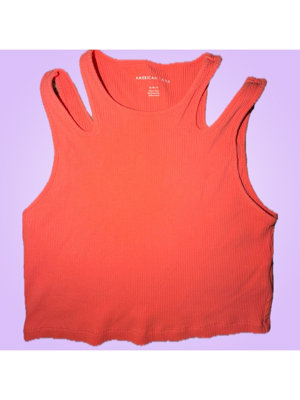 American Eagle Women’s Size Medium Coral Ribbed Scoop Neck Cropped Tank Top